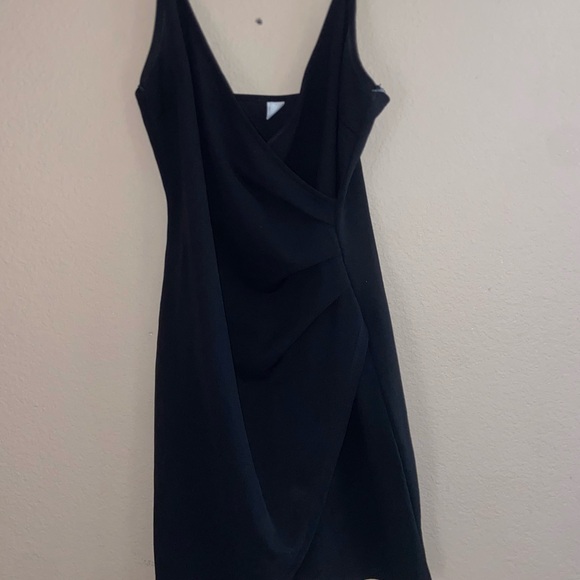 black formal mini dress bodycon faux wrap foldover front y2k fashion party vibes - Picture 5 of 15